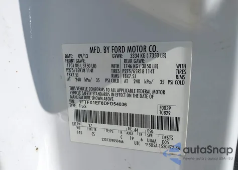 2013 Ford F-150 Stx из США, поврежденный, VIN 1FTFX1EF8DFD54036